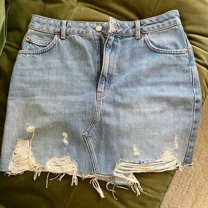 Topshop Light Blue Distressed Mini Skirt